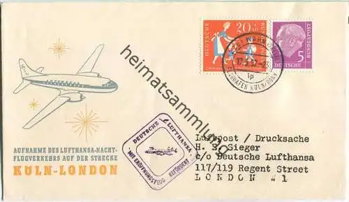 Luftpost Deutsche Lufthansa - Aufnahme des Nacht-Flugverkehrs Köln - London am 17.Mai 1957