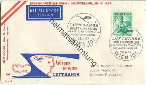 Luftpost Deutsche Lufthansa - Eröffnungsflug des Flugverkehrs Wien - München am 28. April 1957