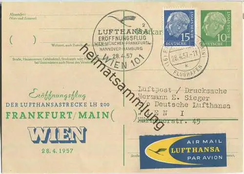 Luftpost Deutsche Lufthansa - Eröffnungsflug des Flugverkehrs Frankfurt (Main) - Wien am 28. April 1957 - Ganzsache