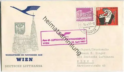 Luftpost Deutsche Lufthansa - Wiederaufnahme des Flugverkehrs Frankfurt (Main) - Wien am 18. April 1957