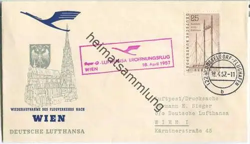 Luftpost Deutsche Lufthansa - Eröffnungsflug des Flugverkehrs Düsseldorf - Wien am 18. April 1957