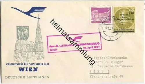 Luftpost Deutsche Lufthansa - Eröffnungsflug des Flugverkehrs Hamburg - Wien am 18. April 1957