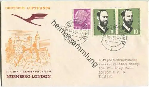 Luftpost Deutsche Lufthansa - Eröffnungsflug des Flugverkehrs Nürnberg - London am 14. April 1957