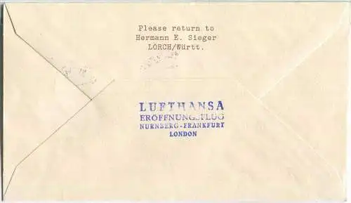 Luftpost Deutsche Lufthansa - Eröffnungsflug des Flugverkehrs Nürnberg - London am 14. April 1957