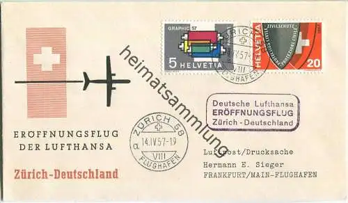 Luftpost Deutsche Lufthansa - Eröffnungsflug des Flugverkehrs Zürich - Frankfurt (Main) am 14. April 1957