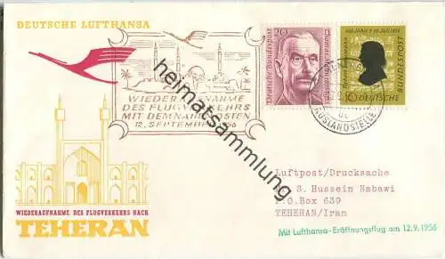 Luftpost Deutsche Lufthansa - Wiederaufnahme des Flugverkehrs München - Teheran am 12. September 1956