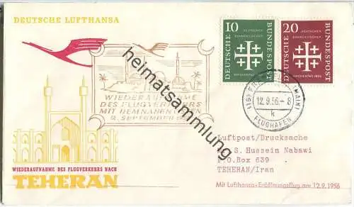 Luftpost Deutsche Lufthansa - Wiederaufnahme des Flugverkehrs Frankfurt (Main) - Teheran am 12. September 1956