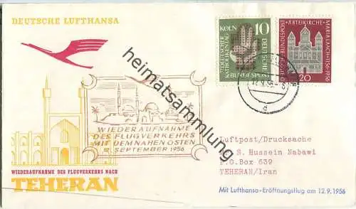 Luftpost Deutsche Lufthansa - Wiederaufnahme des Flugverkehrs Hamburg - Teheran am 12. September 1956