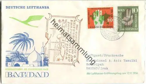 Luftpost Deutsche Lufthansa - Wiederaufnahme des Flugverkehrs München - Bagdad am 12. September 1956