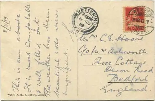 Wengen - Regina-Hotel Blümlisalp - Verlag Wehrli AG Kilchberg - Briefmarke mit Karte gelocht gel. 1919