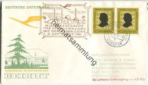 Luftpost Deutsche Lufthansa - Wiederaufnahme des Flugverkehrs Frankfurt (Main) - Beirut am 12. September 1956