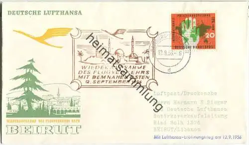 Luftpost Deutsche Lufthansa - Wiederaufnahme des Flugverkehrs Hamburg - Beirut am 12. September 1956