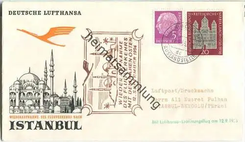 Luftpost Deutsche Lufthansa - Wiederaufnahme des Flugverkehrs München - Istanbul am 12. September 1956