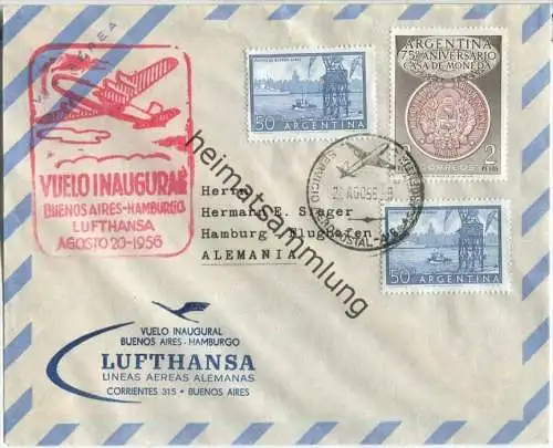 Luftpost Deutsche Lufthansa - Wiederaufnahme des Flugverkehrs Buenos Aires - Hamburg am 20. August 1956 (Großformat)