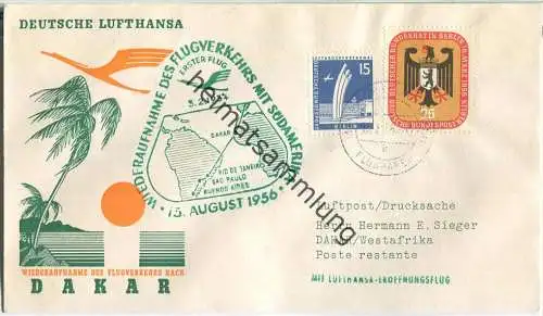 Luftpost Deutsche Lufthansa - Wiederaufnahme des Flugverkehrs Frankfurt (Main) - Dakar am 15. August 1956