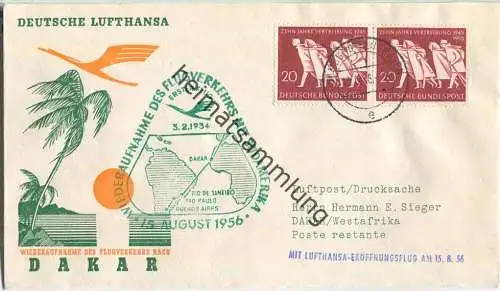Luftpost Deutsche Lufthansa - Wiederaufnahme des Flugverkehrs Hamburg - Dakar am 15. August 1956