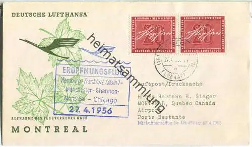 Luftpost Deutsche Lufthansa - Eröffnungsflug Frankfurt (Main) - Montreal am 27. April 1956