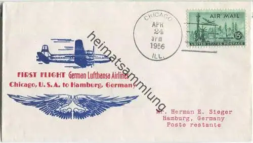 Luftpost Deutsche Lufthansa - Eröffnungsflug Chicago - Hamburg am 24. April 1956