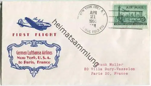 Luftpost Deutsche Lufthansa - Eröffnungsflug New York - Paris am 21. April 1956
