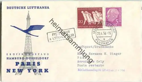 Luftpost Deutsche Lufthansa - Eröffnungsflug Düsseldorf - Paris am 23. April 1956
