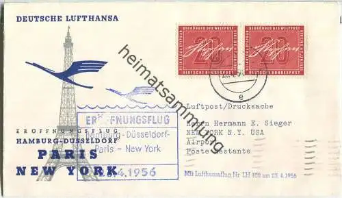 Luftpost Deutsche Lufthansa - Eröffnungsflug Hamburg - Paris - New York am 23. April 1956