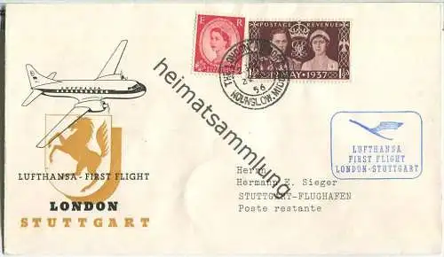 Luftpost Deutsche Lufthansa - First Flight London - Stuttgart am 22. April 1956