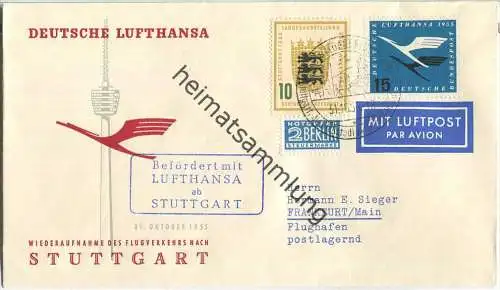 Luftpost Deutsche Lufthansa - Wiederaufnahme des Flugverkehrs Stuttgart - Frankfurt / Main am 31. Oktober 1955