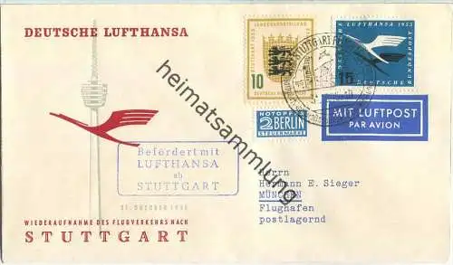 Luftpost Deutsche Lufthansa - Wiederaufnahme des Flugverkehrs Stuttgart - München am 31. Oktober 1955