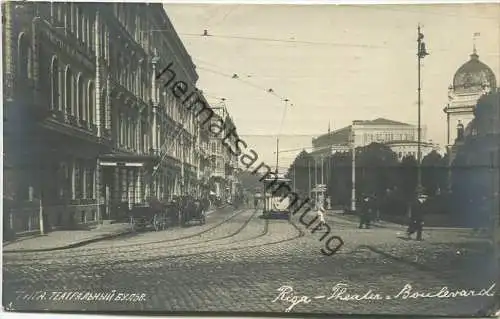 Riga - Theater-Boulevard - Strassenbahn - Foto-AK gel. 1912