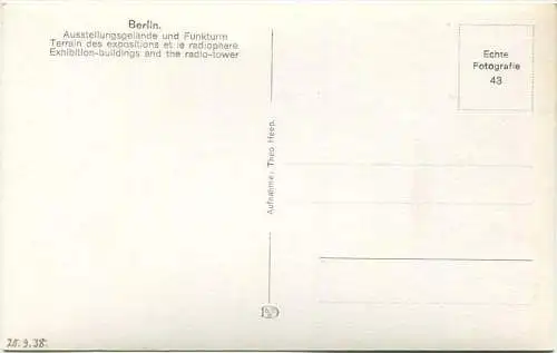 Berlin - Ausstellungsgelände und Funkturm - Foto-AK 30er Jahre - Verlag Theo Heep