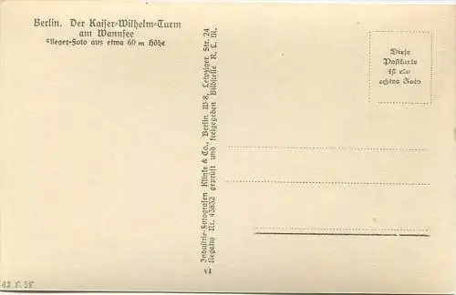Berlin - Der Kaiser Wilhelm Turm am Wannsee 30er Jahre - Flieger-Foto aus etwa 60m Höhe - Verlag Klinke & Co. Berlin
