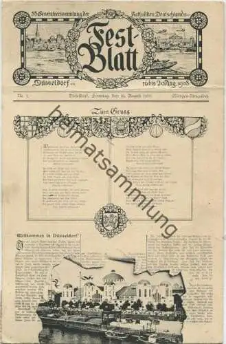 Fest-Blatt - 55. Generalversammlung der Katholiken Deutschlands Düsseldorf 16. bis 20. August 1908 - Offizielle Festpost