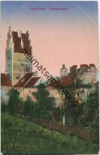 Ingolstadt - Taschenturm - blauer Feldpostaufkleber - Verlag Hans Wutz München