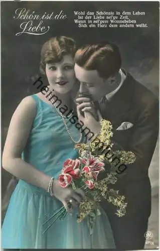 Schön ist die Liebe - Paar mit Blumen - handcoloriert - Verlag NPG 471/6