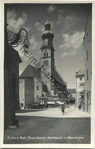 Bad Hall - Oberer Stadtplatz mit Pfarrkirche - Foto-AK - Verlag A. Stockhammer Hall gel. 1939