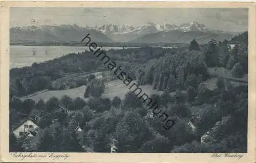 Am Starnbergersee - Gebirgskette mit Zugspitze - Verlag Richard Wörsching Starnberg gel. 1927