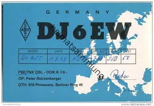 QSL - QTH - Funkkarte - DJ6EW - Pirmasens - 1969