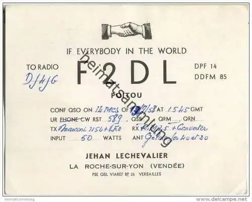 QSL - QTH - Funkkarte - F2DL - La Roche-sur-Yon - 1958