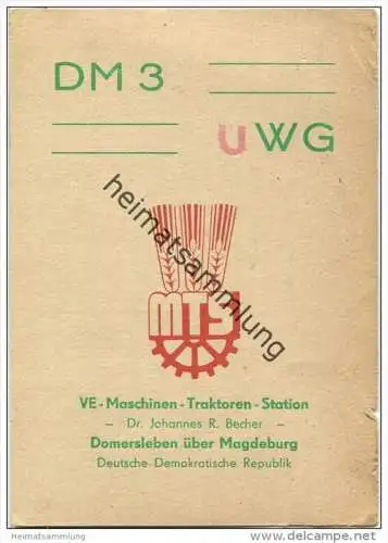 QSL - QTH - Funkkarte - DM3UWG - Domersleben - VE-Maschinen-Traktoren-Station - 1965