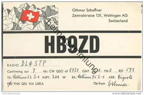 QSL - QTH - Funkkarte - HB9ZD - Wettingen AG - 1960