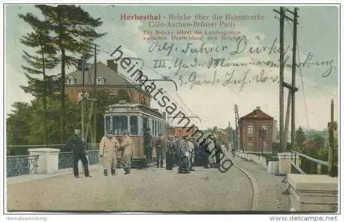 Herbesthal - Brücke über die Bahnstrecke - Strassenbahn - Feldpost Stempel 3. Garde-Minenwerfer-Komp.