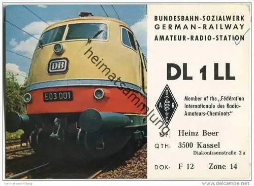 QSL - QTH - Funkkarte - DL1LL - Kassel - Bundesbahn-Sozialwerk - 1969