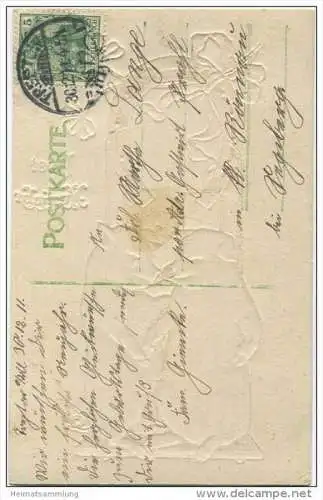 Neujahr - Schweine - Hufeisen - Prägedruck