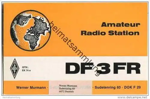 QSL - QTH - Funkkarte - DF3FR - Dreieich - 1978