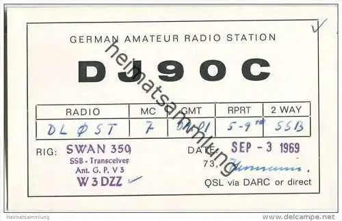 QSL - QTH - Funkkarte - DJ9OC - Weiterstadt-Schneppenhausen - 1969