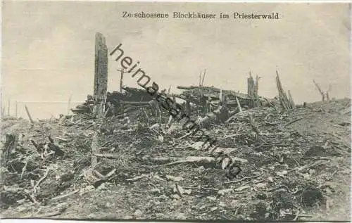Bois-le-Pretre - Priesterwald - Zerschossene Blockhäuser - Verlag Willy Koehler Metz - Rückseite beschrieben 1917