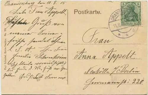 Oranienburg - Luisenplatz - Verlag Paul Schnabel Berlin-Treptow gel. 1915