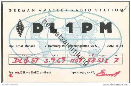 QSL - QTH - Funkkarte - DL1PM - Hamburg - 1969