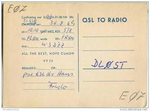 QSL - QTH - Funkkarte - DK3HK - Hamburg - 1969