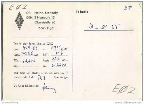 QSL - QTH - Funkkarte - DK2ZK - Hamburg - 1969